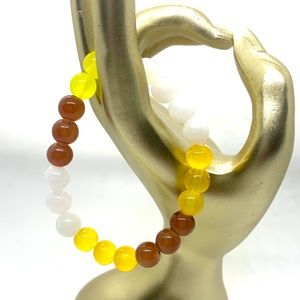 [Purpose] Unique Stretchy Elastic Glass and White Agate Beaded Bracelet